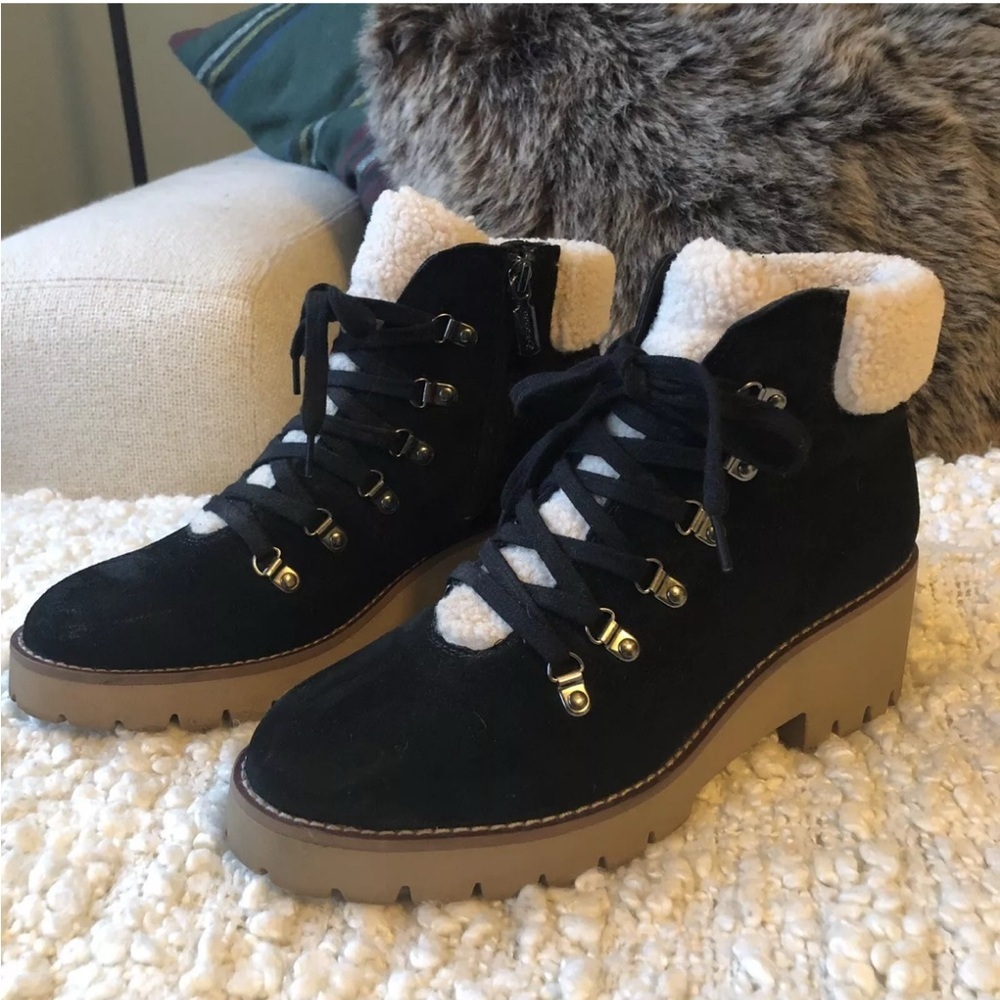 Blondo Womens DEVIN Waterproof Winter Ankle Boots Size 9 Black Suede Faux Fur
